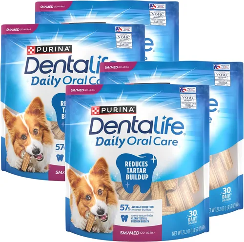 Purina DentaLife - Masticables dentales diarios para perros de razas pequeñas y medianas, 120 unidades