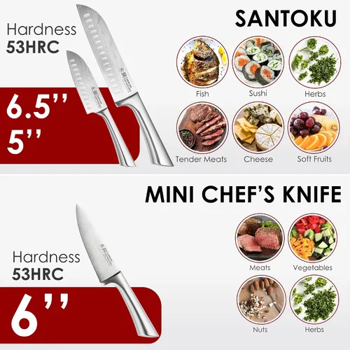 Miniatura 5 de Cuisine: pro Damashiro - Bloque de cuchillos Satori de 8 piezas, juego de cuchillos de acero japonés con bloque de cuchillos de madera de acacia