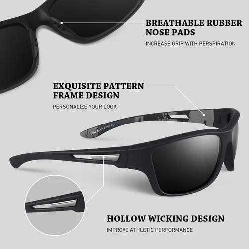 Miniatura 3 de WEAROYO - Gafas de sol polarizadas deportivas para hombres y mujeres, gafas de pesca y conducción rectangulares, protección UV400 Marco negro/lente