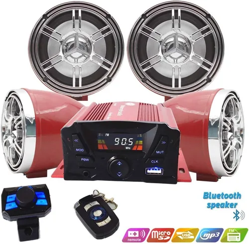 Miniatura 5 de XYC UTV, ATV, motor Bluetooth antirrobo, control remoto de 3 pulgadas, impermeable, altavoz inalámbrico Bluetooth de 7/8-1 pulgadas, montaje en Rojo