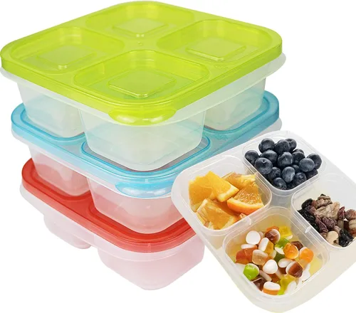 Miniatura 8 de Finorder Paquete de 4 recipientes de comida con 4 compartimentos para adultos, contenedores reutilizables para almuerzo de oficina, picnic