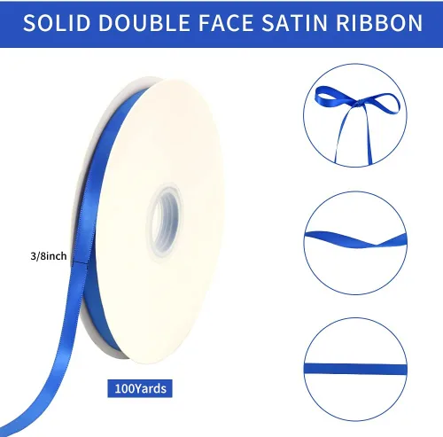 Miniatura 2 de TONIFUL - Rollo de listón de satén de color liso, para envolver regalos, invitaciones, cabello, manualidades, costura, bodas, San Valentín, 3/8 Azul