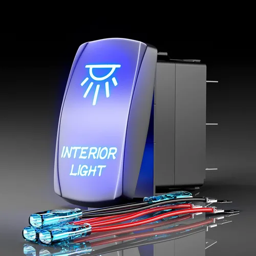 Miniatura 12 de Interruptor basculante de luces de conducción, SPST interruptor de palanca grabado con láser de 5 pines con LED azul y cables de puente, 12 V/24 V