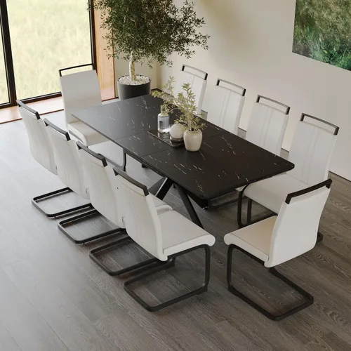 Miniatura 5 de Mesa de comedor de mármol para 4-8, mesa de comedor extensible de 62.4 a 78.15 pulgadas, mesa de cocina moderna, mesa rectangular que ahorra espacio