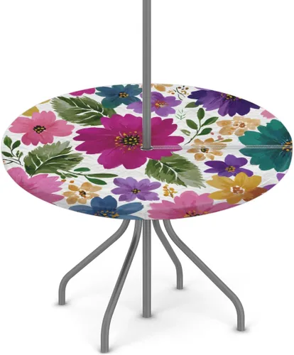 Miniatura 24 de Mantel redondo para exteriores con agujero para paraguas, mantel de temporada con margaritas para exteriores, con cremallera, impermeable, mantel