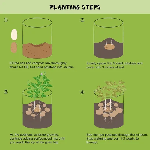 Miniatura 6 de Homyhoo Bolsas de cultivo de patatas con solapa de 10 galones, paquete de 4 macetas con asas y ventana de cosecha para papa, tomate y verduras