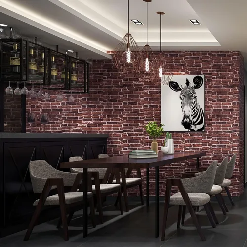 Miniatura 4 de 10 paneles de pared 3D para despegar y pegar, papel tapiz de ladrillo 3D para despegar y pegar, panel de pared de piedra sintética, ladrillo de Rojo