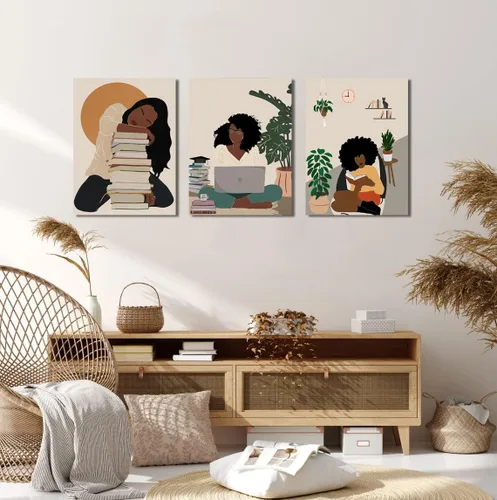 Miniatura 8 de Arte de pared bohemio afroamericano, decoración de pared de mujer negra, impresión en lienzo de niña negra, arte de lectura para mujer, decoración