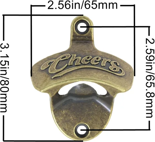 Miniatura 4 de Old Style Cheers - Abridor de botellas montado en la pared, abridor de tapas de cerveza, abridor de botellas de bronce antiguo (paquete de 6)