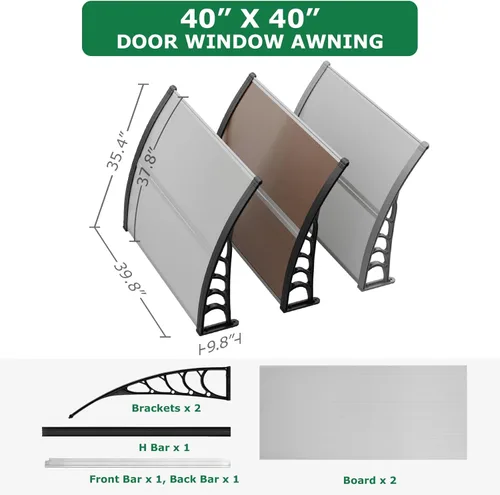 Miniatura 3 de 2 toldos para puerta de ventana de 40 x 40 pulgadas, toldo para exteriores, cubierta de policarbonato para puertas de entrada, toldo de entrada