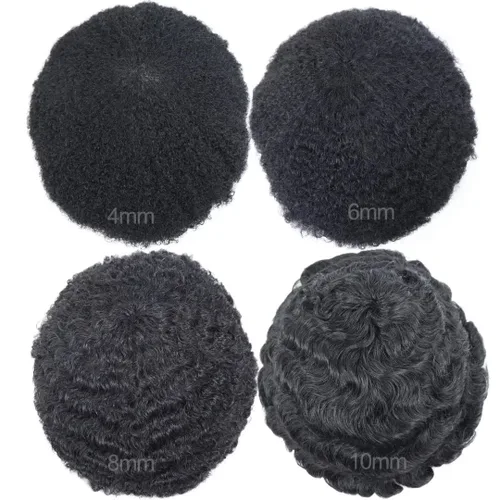 Miniatura 6 de HAPPY&CC Manejar cabello afro unidad negro hombres cabello humano toupee peluca francesa encaje pieza de pelo sistema de reemplazo para hombres #1