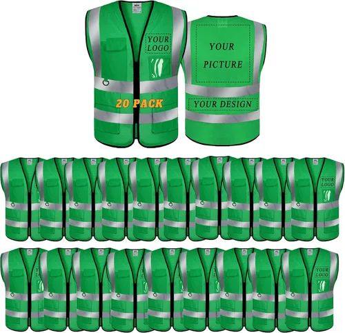 Miniatura 22 de Chaleco de seguridad con logotipo personalizado de alta visibilidad, chaleco reflectante clase 2, ropa de trabajo de construcción con 5 bolsillos