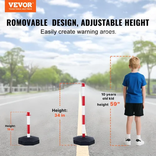 Miniatura 2 de VEVOR Conos de Poste Delineador de Tráfico Ajustables, Paquete de 4, Barrera Delineadora de Seguridad de Tráfico con Base Rellenable Cadena de 8