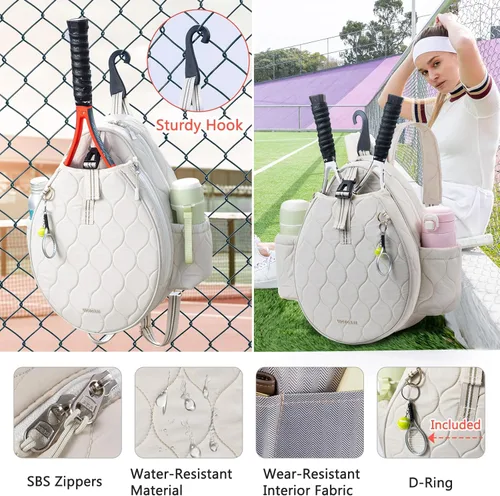 Miniatura 6 de Bolsa de tenis acolchada para mujer – Mochila de tenis y bandolera Capacidad para 2 raquetas o 3 paletas de pickleball Bolsa ligera para raqueta
