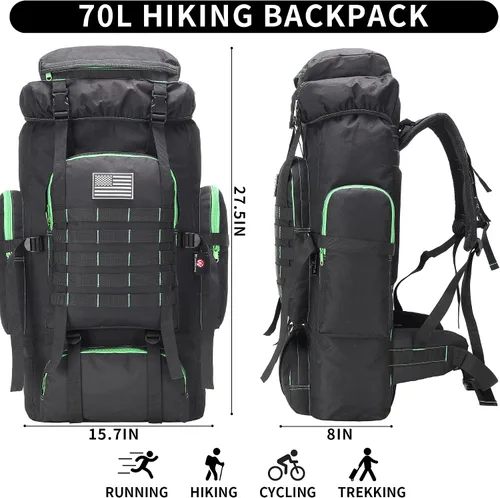 Miniatura 2 de Mochila de senderismo W WINTMING para hombres 70L/100L, mochila de campamento, mochila militar Molle, paquete de asalto de 3 días para escalada