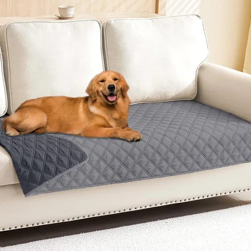 Miniatura 64 de Smiry Funda impermeable para cama de mascota, suave y lavable, para muebles, cama, sofá, reversible, a cuadros (30 x 53 pulgadas, color beige/beige)