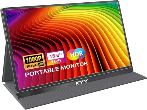 KYY Monitor portátil de 15.6 pulgadas FHD 1080P USB C HDMI monitor de juegos ultra delgado pantalla IPS con cubierta inteligente y altavoces, Plug &
