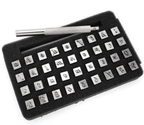 Miniatura 2 de Yoption Juego de 37 herramientas de estampado de carrocería de cuero, 26 letras del alfabeto y 10 sellos de números herramienta de punzón de acero