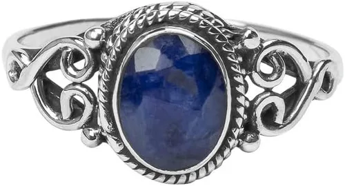 Miniatura 2 de Avicrafts Anillo de Piedra de Zafiro Azul Plata de Ley 925 Anillo Declarativo Para Mujeres Hecho a Mano Piedra Preciosa Joyería de Navidad Regalo