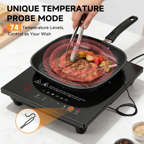 Miniatura 2 de AMZCHEF Placa de Cocción de Inducción Portátil: Quemador de Inducción de 74 Niveles de Temperatura con Sonda Digital, Quemador de Encimera de 1800W