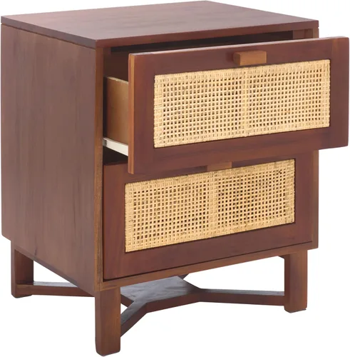 Miniatura 13 de SAFAVIEH Home Collection Hedwig - Mesita de noche de ratán negro y natural de 2 puertas