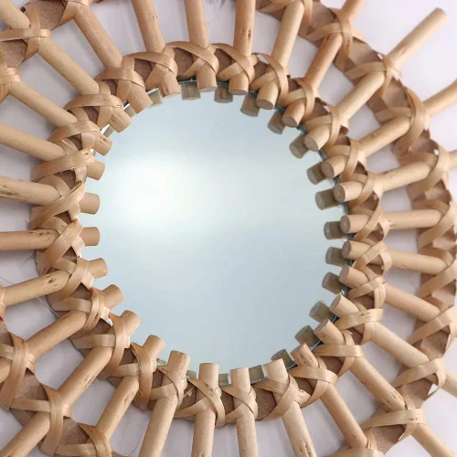 Miniatura 6 de OYPEIP Decoración de cristal colgante de ratán natural pequeño de 12 pulgadas, diseño rústico hecho a mano, innovador espejo de maquillaje redondo