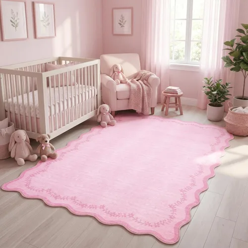 Miniatura 108 de GarveeHome Alfombra de entrada festoneada, 2 x 3, color azul sólido, lavable, alfombra floral para entrada interior, alfombra floral antideslizante