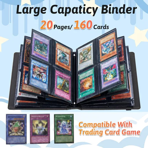 Miniatura 5 de Carpeta para tarjetas coleccionables de 4 bolsillos, 160 tarjetas, libro con banda elástica que se adapta a la mayoría de tarjetas