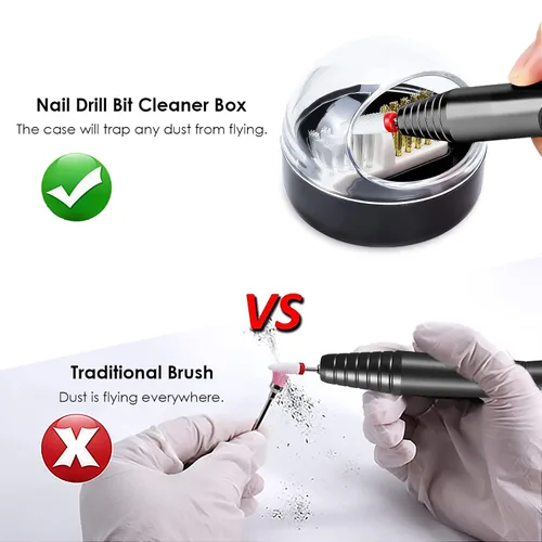 Miniatura 3 de Brocas de uñas Herramienta de limpieza de cutículas con funda limpiadora de cubierta de cepillo, cepillo de alambre de acero 2 en 1 y cepillo