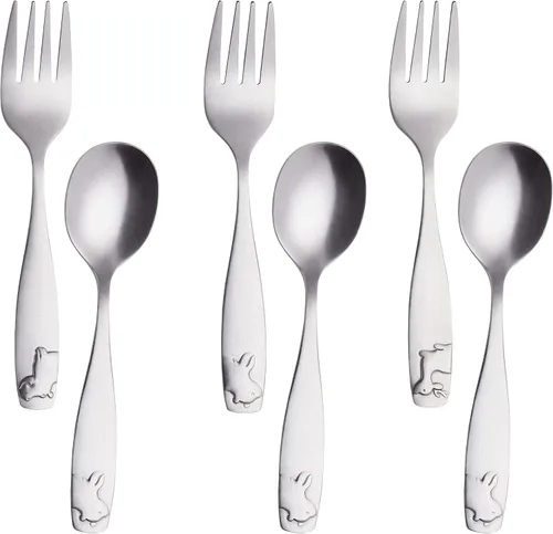 ANNOVA Cubertería para niños con acabado mate, de alta calidad, de acero inoxidable, tenedores, cucharadas, utensilios para niños, oxidados