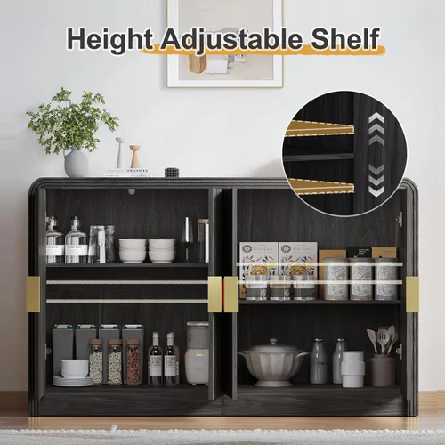 Miniatura 6 de Decofy 55" Buffet Sideboard Cabinet, Modern Mid Century Console Cabinet with Adjustable Shelves & Wavy Grain Doors for Kitchen Cabinets, Living