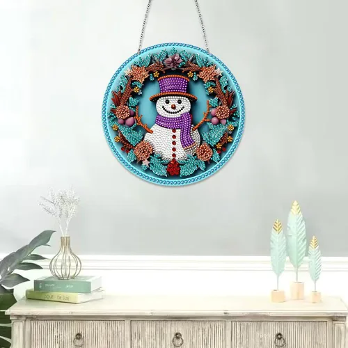 Miniatura 3 de LUSandy Kit de pintura de diamante de muñeco de nieve 5D DIY, letrero de arte de pared, muñeco de nieve, arte de diamante, atrapasoles, adorno