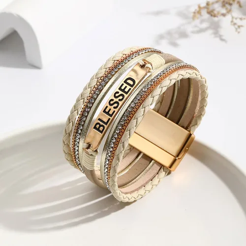 Miniatura 2 de Long tiantian Pulseras de cuero para mujer, pulsera de cuero personalizada con letras, estilo bohemio, multicapa, joyería