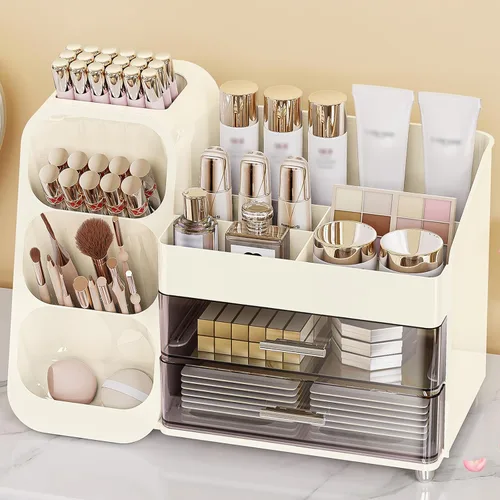 Miniatura 8 de Anylady Organizador de maquillaje de gran capacidad con soporte para brochas de maquillaje para tocador, material grueso, organizador de encimera