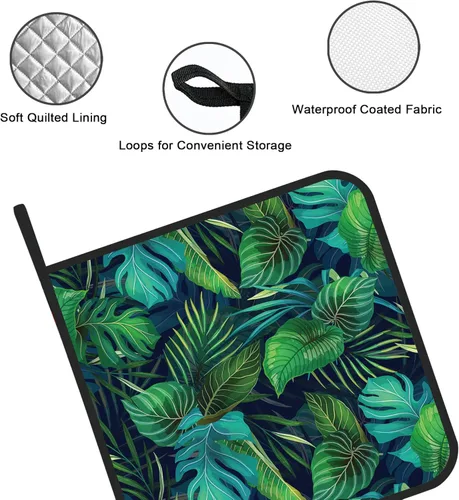 Miniatura 3 de Juego de 2 soportes para ollas de hojas tropicales verdes, resistentes al calor, para microondas, hornear, horno, platos finales y barbacoa