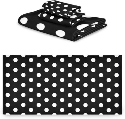 Miniatura 2 de Juego de 3 toallas de baño en blanco y negro, diseño de lunares, 1 toalla de baño, 1 toalla de mano, 1 toalla, toallas de ducha suaves para baño
