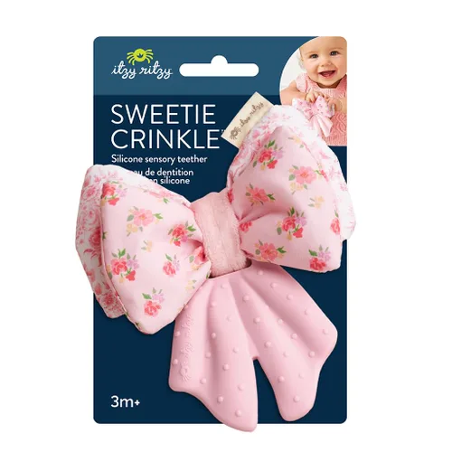 Miniatura 7 de Itzy Ritzy Juguete Mordedor Crinkle – El juguete de dentición con lazo incluye silicona, terciopelo y material crinkle; cuenta con múltiples