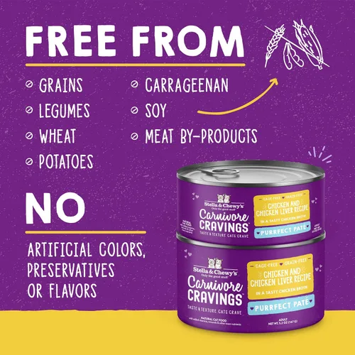 Miniatura 3 de Stella & Chewy's Carnivore Cravings Purrfect Paté - Alimento húmedo prémium sin granos para gatos, receta de pollo e hígado, alto en proteínas