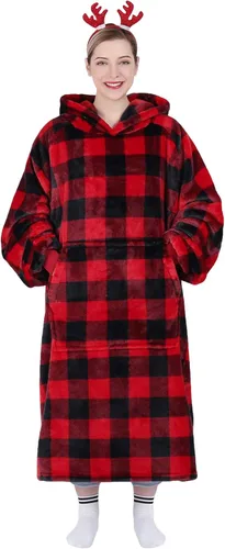 Miniatura 28 de Waitu - Sudadera tipo manta, para regalar a hombre o mujer, muy cálida y acogedora, gigantesca, con capucha, de gruesa franela, con mangas y un Negro