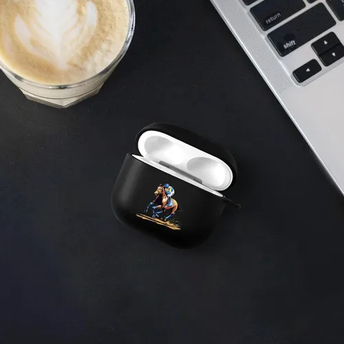 Miniatura 6 de Horse Racing - Funda suave compatible con AirPods 4 con hebilla colgante de carga LED visible