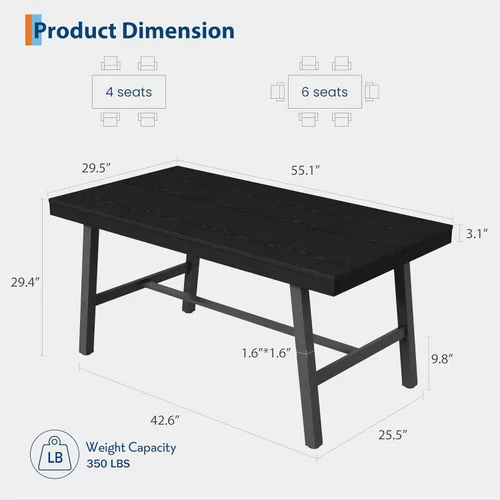 Miniatura 2 de GarveeHome Mesa de comedor industrial para 2-4 personas, mesa de cocina grande de 55.11 pulgadas de largo con marco de metal resistente, encimera