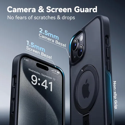 Miniatura 7 de CASEKOO- Funda para iPhone 15 c/soporte magnético invisible [protecc. militar contra caídas] [compatible c/MagSafe], a prueba de impactos, delgada