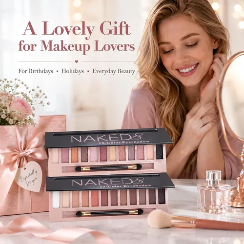Miniatura 7 de Sulily Kit de paleta de sombras de ojos desnudas de 12 colores, paleta de sombra de ojos con pigmento ahumado mate mate con brillantina, paletas