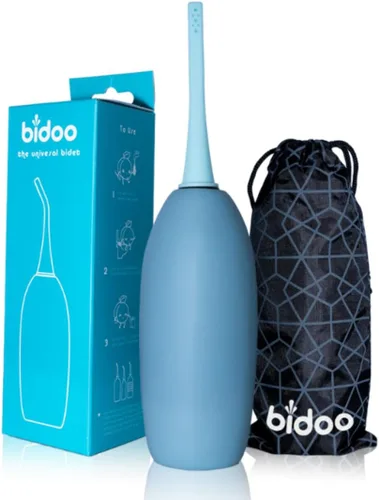 BIDOO El bidé universal portátil (aqua) con tapa y bolsa de viaje l reemplaza toallitas húmedas y inodoro de ducha, botella Peri para posparto l