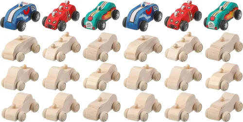 Miniatura 7 de Sumind 12 piezas de madera DIY coche juguetes de madera sin terminar coches de carreras pintables juguetes de madera DIY manualidades kit
