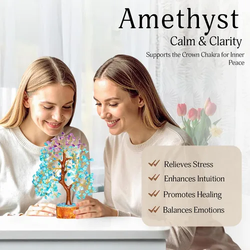 Miniatura 3 de YATSKIA Árbol de la vida de cristal de amatista y turquesa, decoración de cristal, regalos espirituales, regalos de cristales para mujeres, piedras