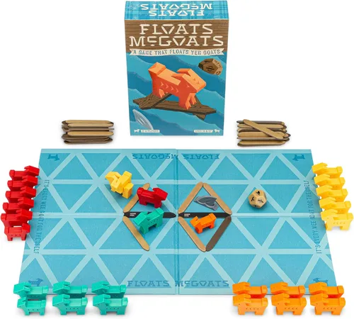 Hootenanny Games Floats McGoats - Juego de mesa | Construye una balsa y salva a tus cabras | Perfecto para juegos familiares | 2-4 jugadores, a