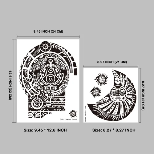 Miniatura 2 de Tatuajes tribales, 4 hojas de tatuajes tribales de brazo y 2 hojas de tatuajes temporales extra grandes similares al pecho de brazo de roca Tatuajes