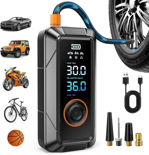 Miniatura 9 de Inflador de neumáticos, compresor de aire portátil, inflador de aire inalámbrico y de 12 V CC para automóviles, bicicletas, motocicletas, bolas
