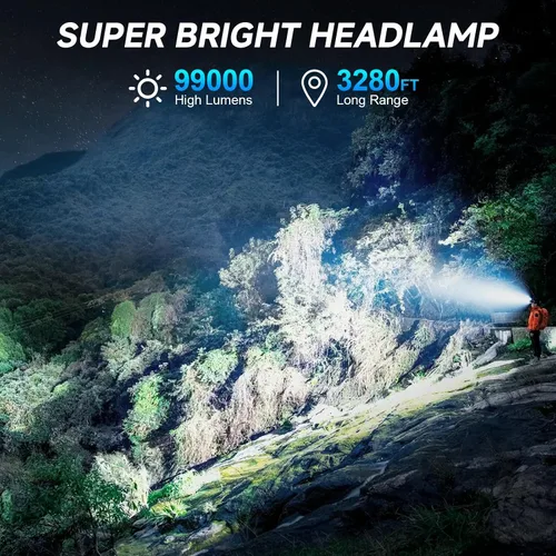 Miniatura 2 de Linterna frontal recargable, 99000 LM LED súper brillante con sensor de movimiento y 3 modos, luces frontales ajustables 90° para la frente, más